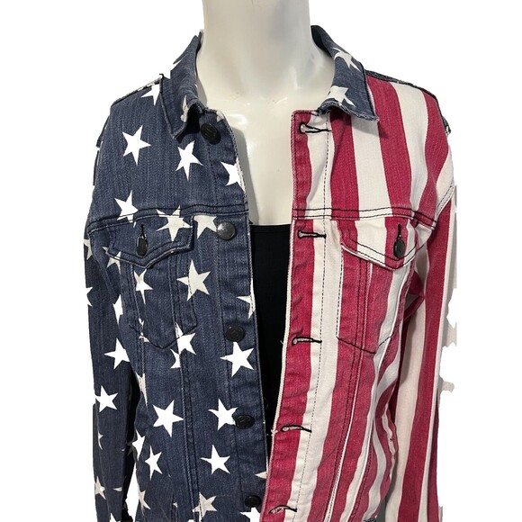 Lip Service Cult Womens Flag Patriotic Denim Independence Day Trucker Jacket XS - Picture 11 of 13